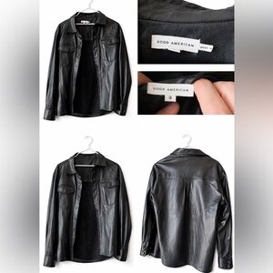 Good American Black Button-Up Leather Shirt